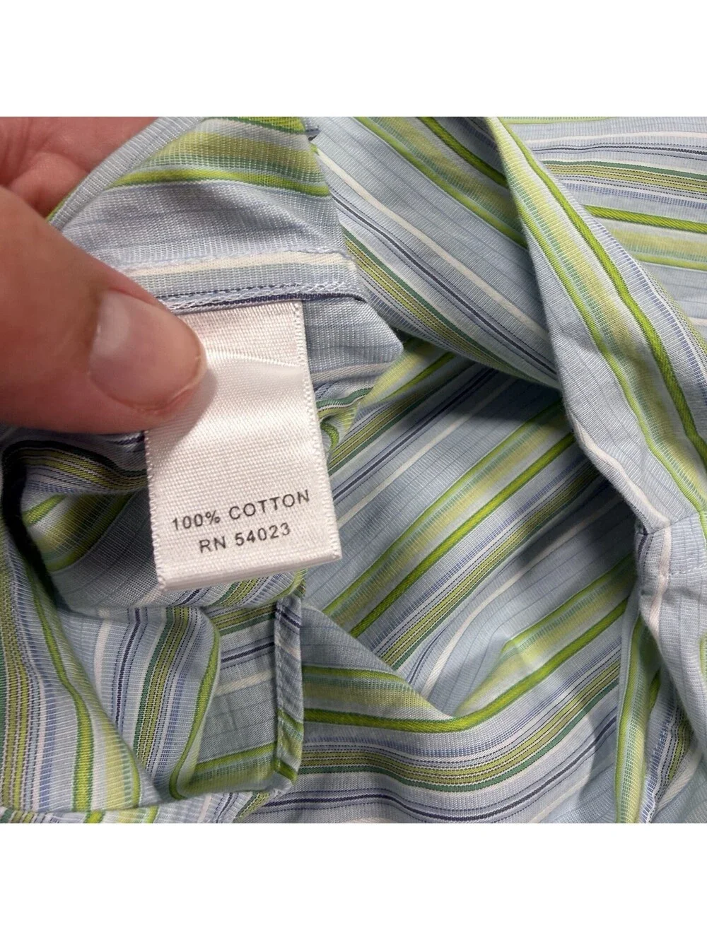 Banana Republic Slim Fit Men’s L Blue Green White Striped Cotton Button-Up